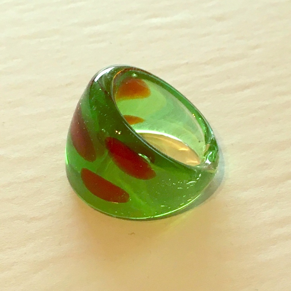 Green And Red Glass Polka Dot Ring